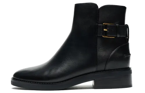 COLE HAAN Top Grain Cow Leather Short Chelsea Boots Women's Black