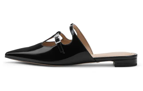 CHARLES&KEITH Small Ck Pu Closed Toe Slippers 1.6cm Women's Black Box Black/Beige