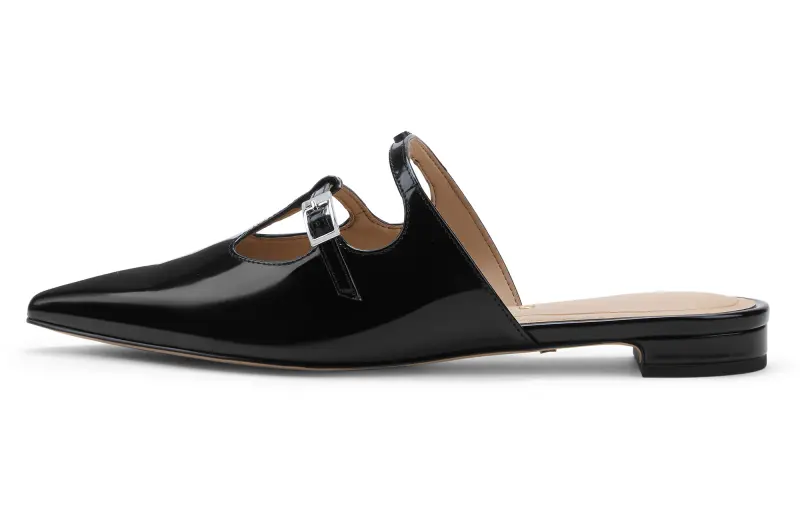 CHARLES&KEITH Small Ck Pu Closed Toe Slippers 1.6cm Women's Black Box Black/Beige