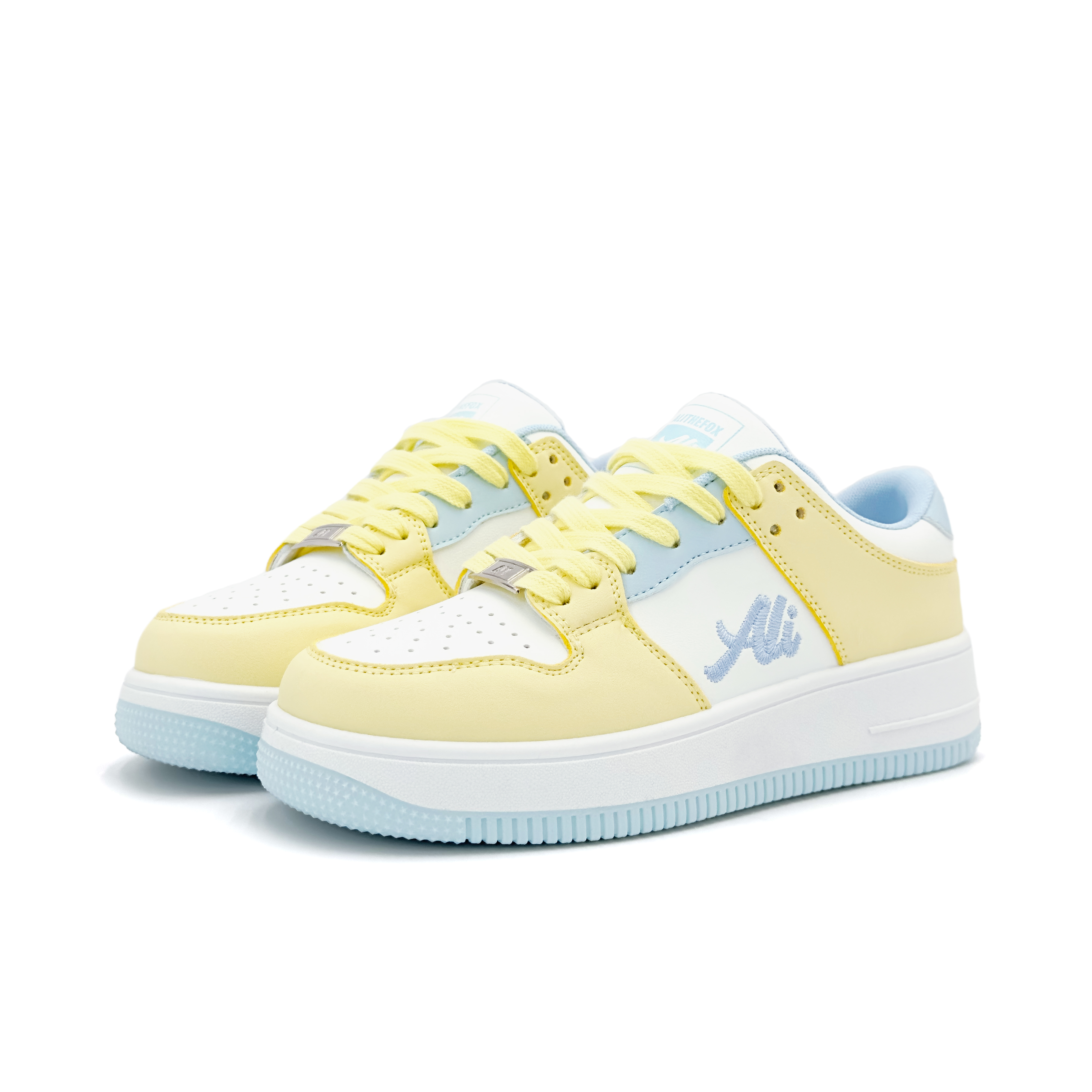 ALI THE FOX Air Force One trendy retro bread shoes, microfiber leather, autumn and winter casual outdoor sports, commuting, versatile, comfortable, fashionable, thick soles, heightening and slimming, student party, sweat-absorbent, wear-resistant, lightweight and breathable, low-cut sneakers, women, white, yellow and blue