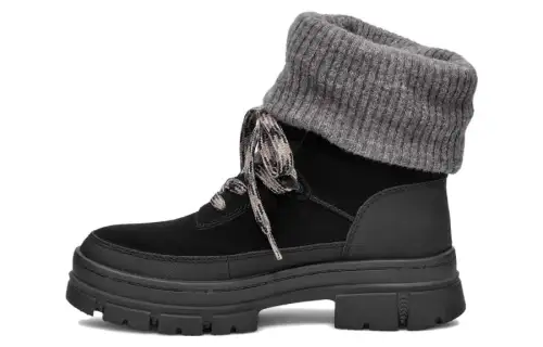 UGG Leather Slip Resistant Short Outdoor Boots Women's Black