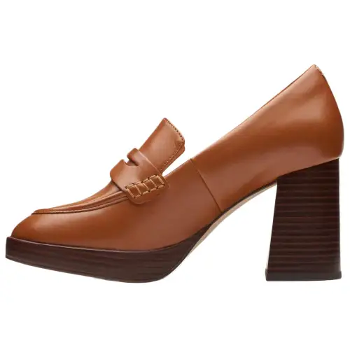 Clarks Leather Chunky Heel High Heels 8.5cm Women's Umber
