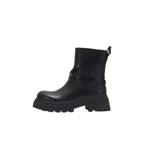 Teenie Weenie Cow Leather Short Combat Boots Women's Black