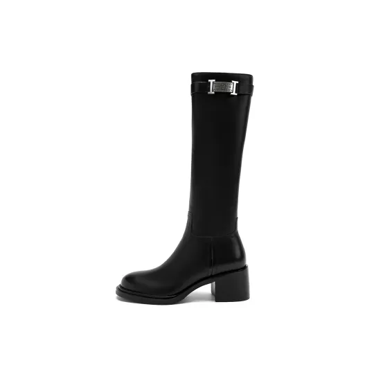 HARSON Cow Leather Knee high Boots 5.5cm Women's Black