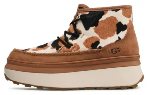 UGG Marin Bootie Cow Print thick-soled zipper work boots for women, cow print