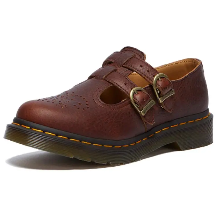 Dr.Martens Cow Leather Mary Jane Shoes Women's Red Brown