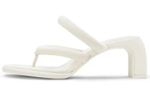 CHARLES&KEITH Small Ck Microfiber Slide Slippers 7.2cm Women's Chalk White/Black Textured
