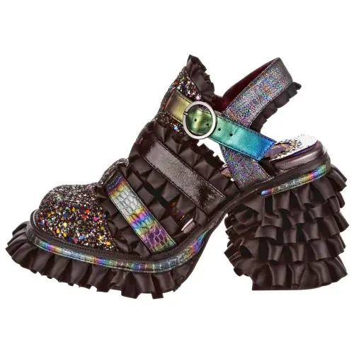 IRREGULAR CHOICE Pu Chunky Heel High Heels 10.5cm Women's Black Green