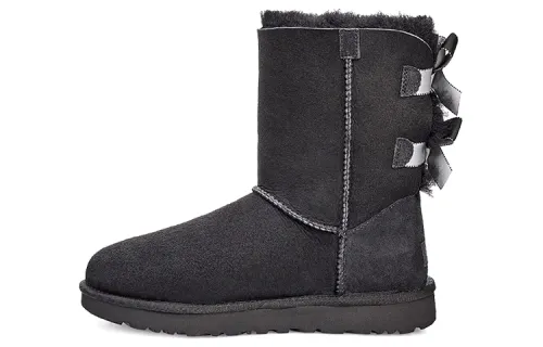 UGG Bailry Bow II Shimmer Sheepskin Thermal Abrasion Resistant Slip Resistant Crew Snow Boots Women's Black