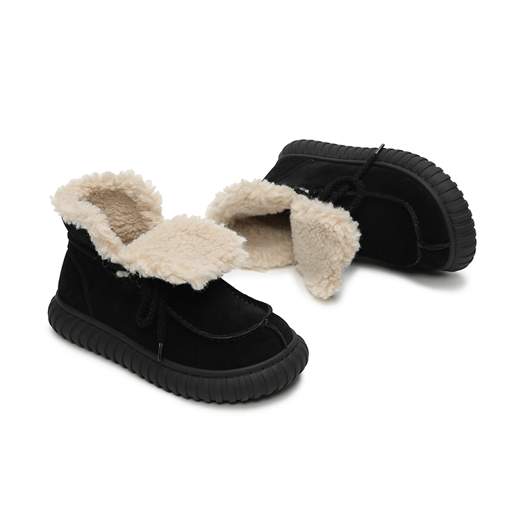 MASOOMAKE Cow Suede Thermal Artificial Long Plush, Platform, Fleece Lined, Cute Round Tip, Lace Up Short