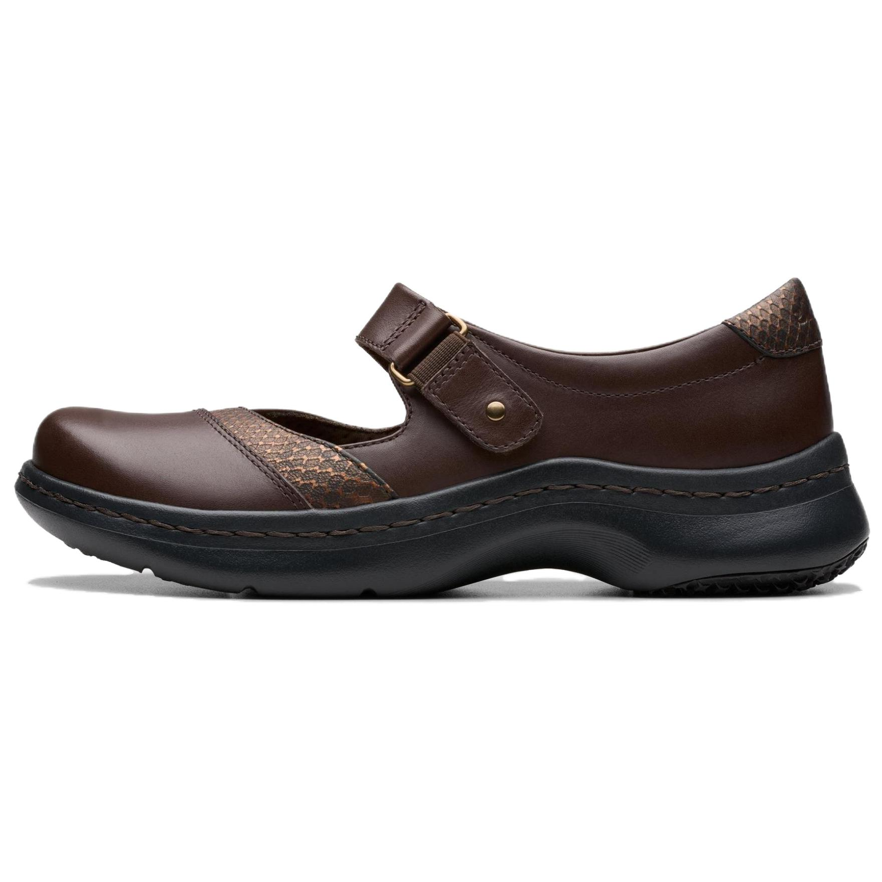 Clarks Leather Comfortable Round Toe Platform Mary Jane Shoes Women's Dark Brown