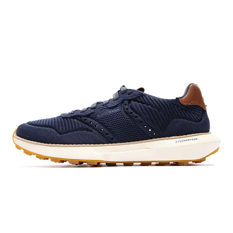 COLE HAAN Cow Leather Cushioning Slip Resistant Abrasion Resistant Breathable Low top Casual Shoes Men's Navy Blue