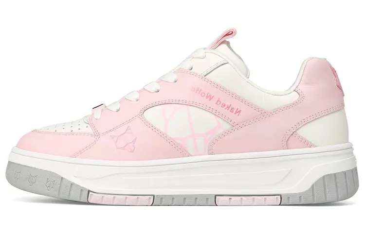 Naked Wolfe Hyde Leather Lace Up Slip Resistant Low top Stylish Skateboarding Shoes Women's Pink White