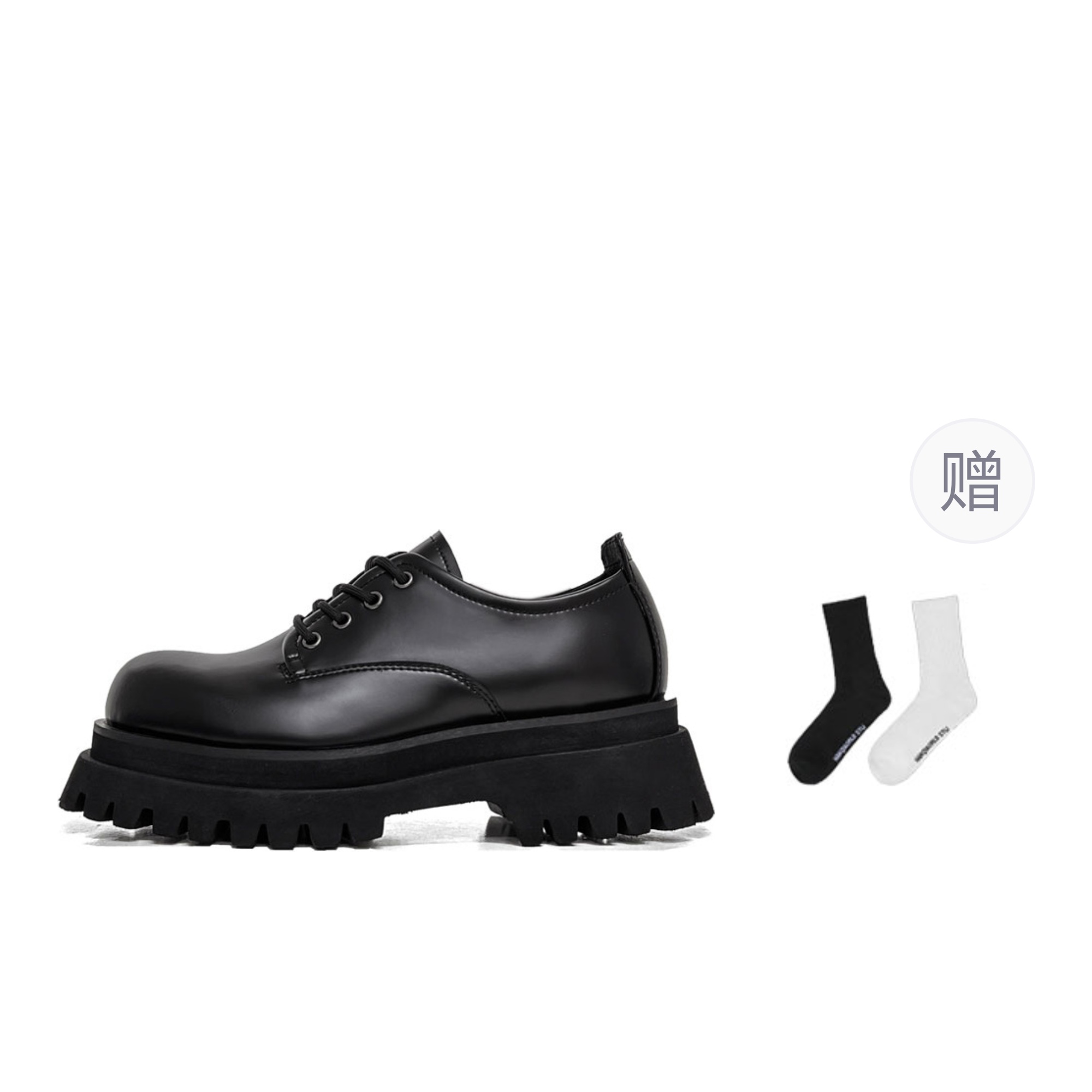 HANQIAORIJI Black Blood Series Derby Shoes, Fashionable and Versatile, Thick-soled 6.5cm Casual Leather Shoes, Same Style for Men and Women, Black
