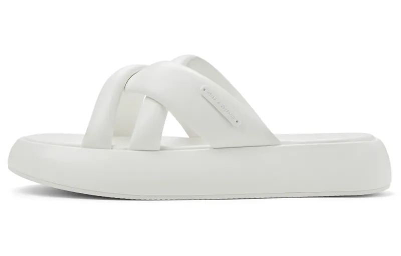 CHARLES&KEITH Composite Sole Slide Slippers 3.5cm Women's White/Black/Butter/Dark Denim Blue