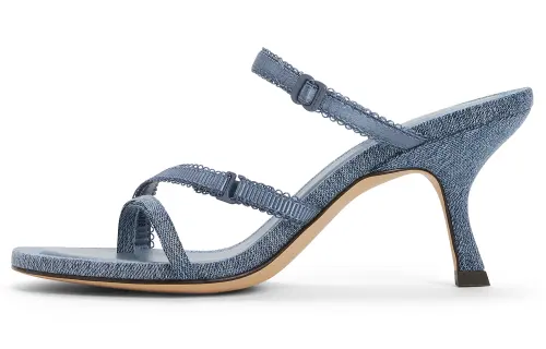 CHARLES&KEITH Composite Sole Slide Slippers 7.7cm Women's Silver/Dark Denim Blue/Black Textured