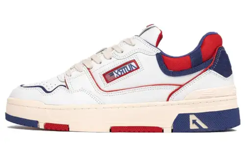 AUTRY Clc Leather Low top Skateboard Shoes Men's White Blue Red