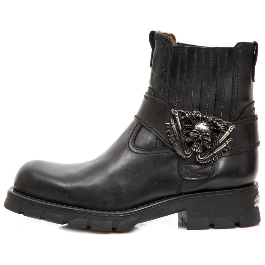 NEW ROCK Cow Leather Ankle Boots Unisex Black