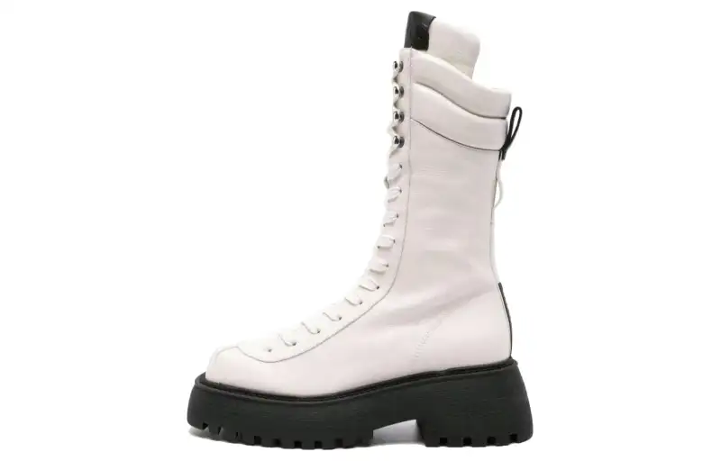 3JUIN Leather Ankle Boots Women's White Black