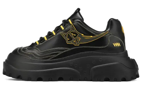 Naked Wolfe Stitch Leather Low top Sports Casual Shoes Men's Black Yellow