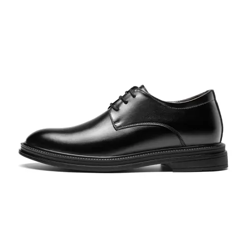 CARTELO Cardile crocodile two-layer cowhide British style business casual 2cm invisible inner height increase commuting workplace low-cut lace-up rubber thick sole wear-resistant formal leather shoes men's black