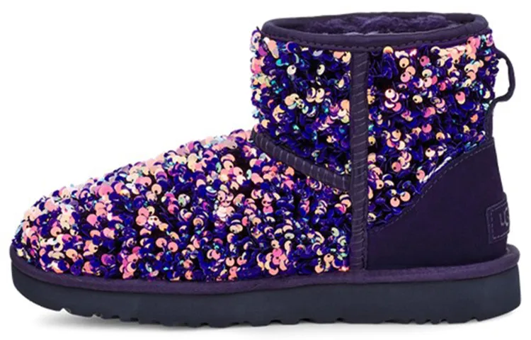 UGG CLASSIC MINI Pu Thermal Abrasion Resistant Slip Resistant Sequins Round Tip Fleece Lined Short Mid Calf Snow Boots