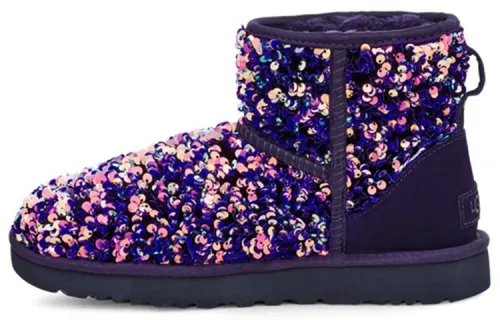 UGG CLASSIC MINI Pu Thermal Abrasion Resistant Slip Resistant Sequins Round Tip Fleece Lined Short Mid Calf Snow Boots