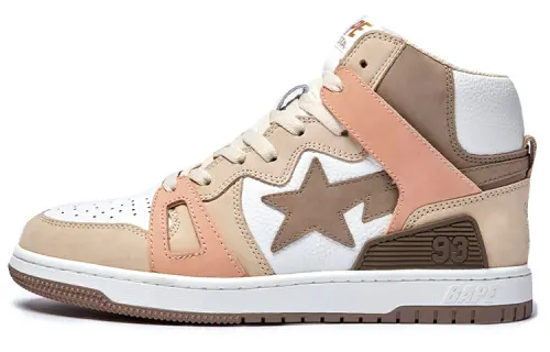 A BATHING APE STA 93 High Leather High top Stylish Skateboarding Shoes Women's Tan