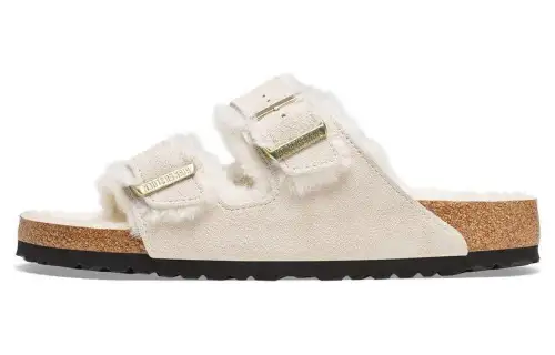 Birkenstock Suede Slide Slippers Women's Ecru Regular