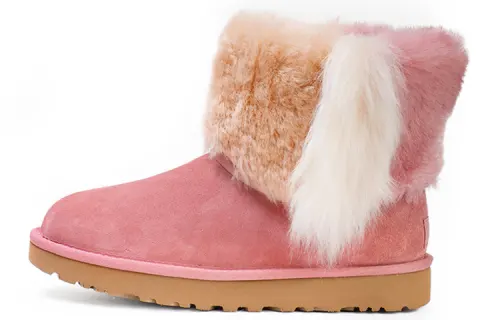 UGG Top Grain Cow Leather Thermal Short Snow Boots Women's Pink