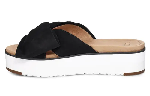 UGG Bow Open Toe Black White Slippers 'Black White' Women's