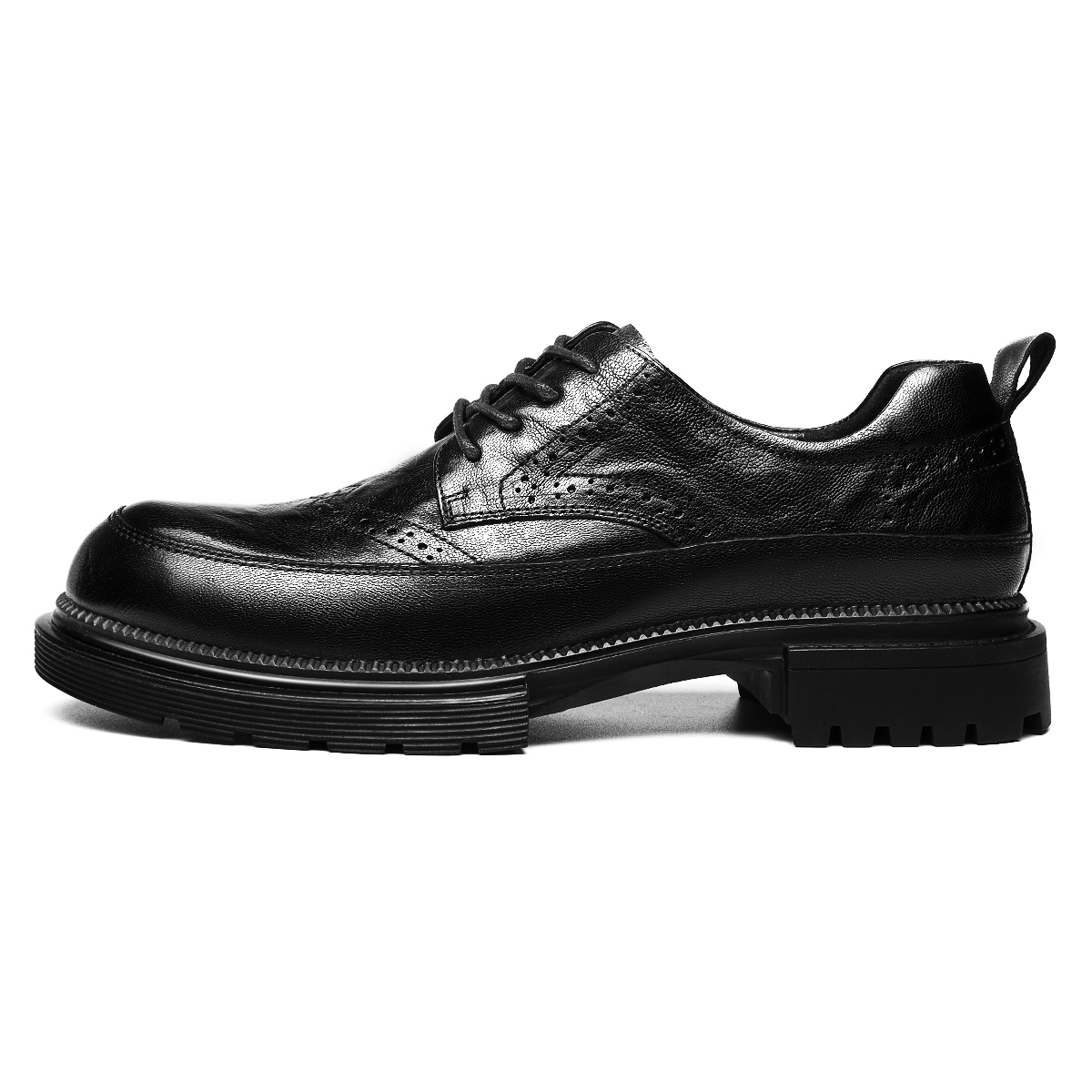 Chint two-layer cowhide British brogue business hollow carved breathable comfortable soft hand-grabbing soft-soled soft-surface casual shoes men's casual shoes thick sole heightening wedding groom's shoes formal leather shoes men's black
