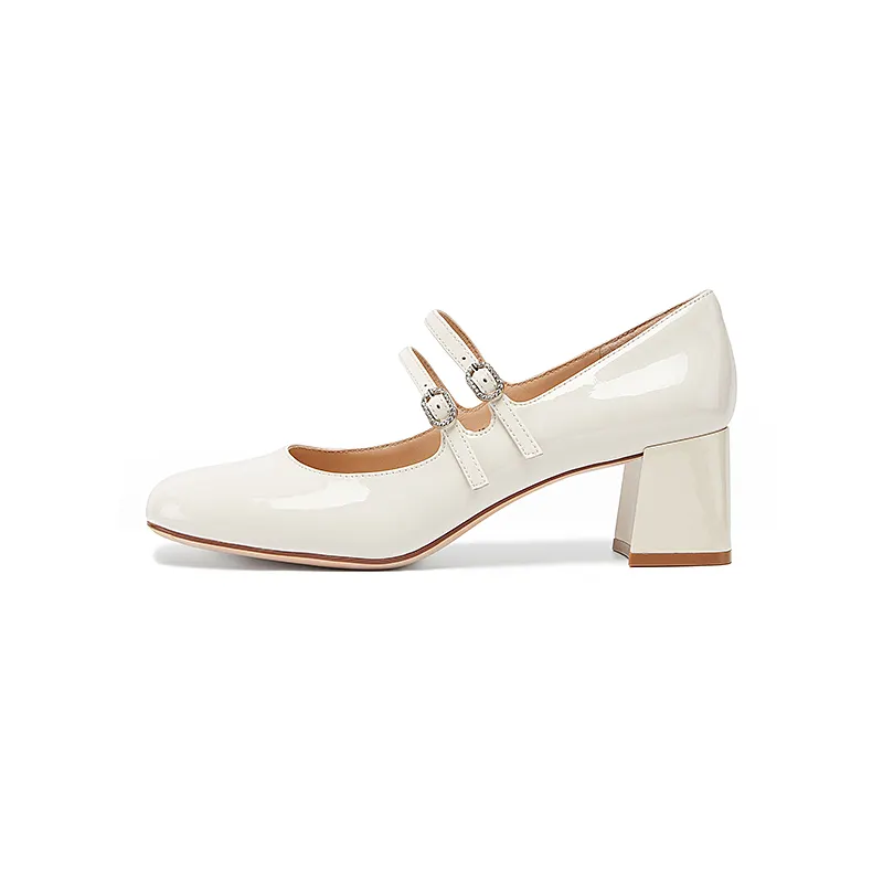 D FUSE SCANDINAVIA Top Grain Cow Leather Block Heel Mary Jane Shoes 5.5cm Women's