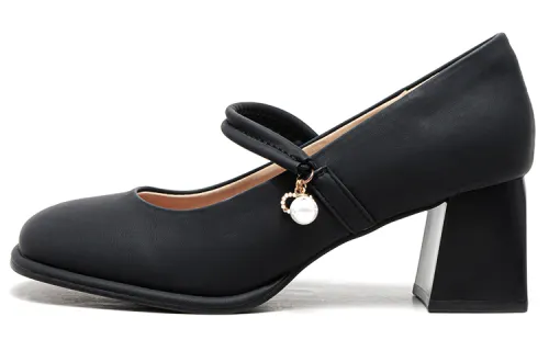 La Chapelle Pu Chunky Heel High Heels 6cm Women's