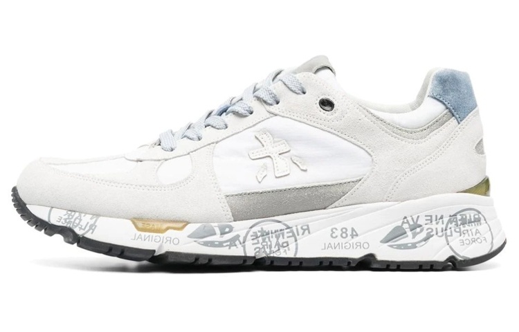PREMIATA Textile, Leather Cushioning Breathable Low top Casual Shoes Men's White Gray Blue