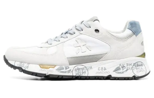 PREMIATA Textile, Leather Cushioning Breathable Low top Casual Shoes Men's White Gray Blue