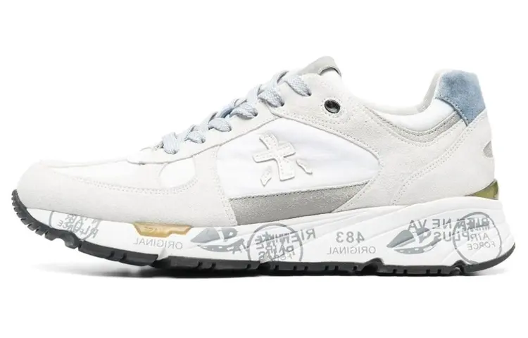 PREMIATA Textile, Leather Cushioning Breathable Low top Casual Shoes Men's White Gray Blue