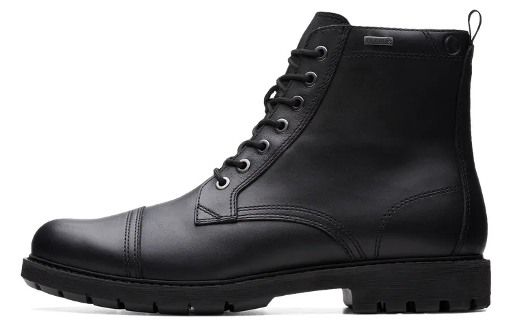 Clarks Cow Leather Short Mid Calf Combat Boots Men's Black
