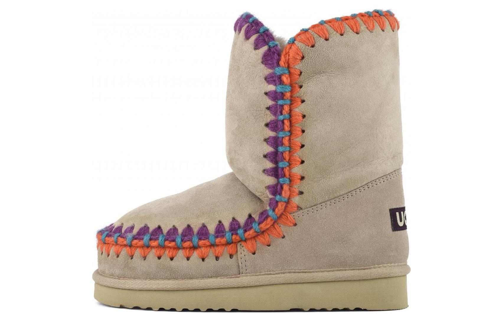 MOU Sheepskin Thermal Handcrafted Short Mid Calf Snow Boots Women's Light Brown