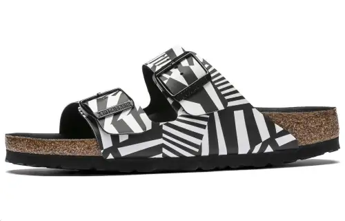 Birkenstock Arizona Leather Slide Slippers Unisex Black White