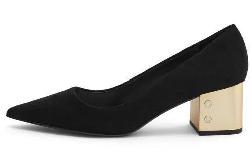 CHARLES&KEITH Chunky Heel High Heels 5.3CM Women's Black Textured