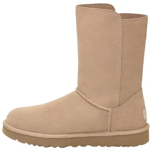 UGG Cow Split Leather Comfortable Short Mid Calf Snow Boots Unisex Sand