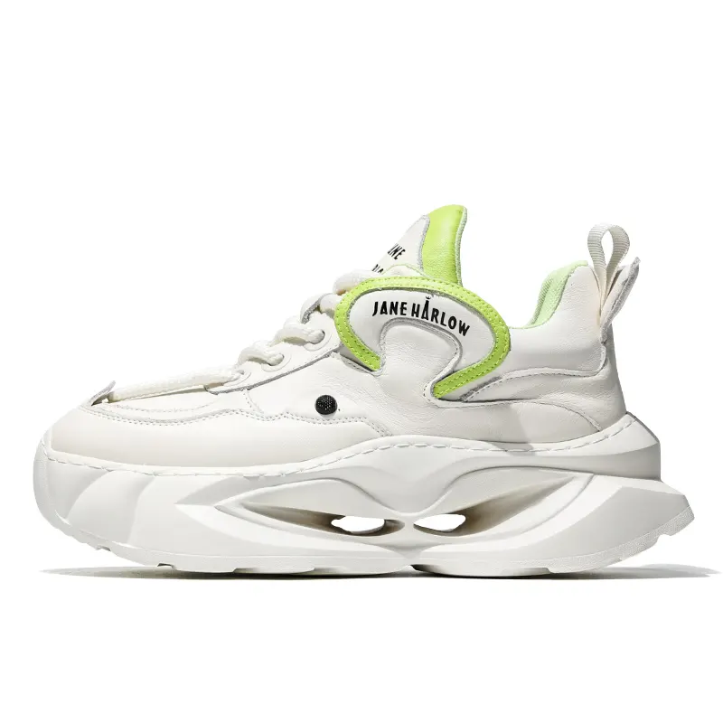JANE HARLOW Synthetic Leather, Top Grain Cow Leather Height Increasing Lightweight Breathable Low top Chunky Sneakers
