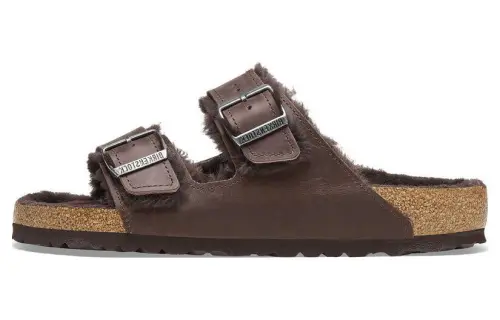 Birkenstock Arizona Shearling Leather Slide Slippers Unisex Brown Regular