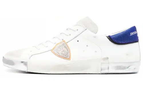 PHILIPPE MODEL Leather Abrasion Resistant Low top Skateboard Shoes Men's White Blue