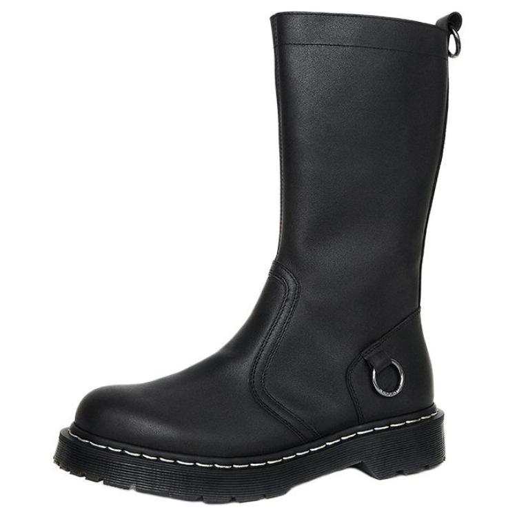 BEFFON Top Grain Cow Leather Comfortable Crew Combat Boots 5CM Women's Black