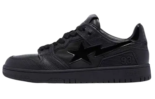 A BATHING APE Bape SK8 Sta Triple Black Patent Leather Sta Logo