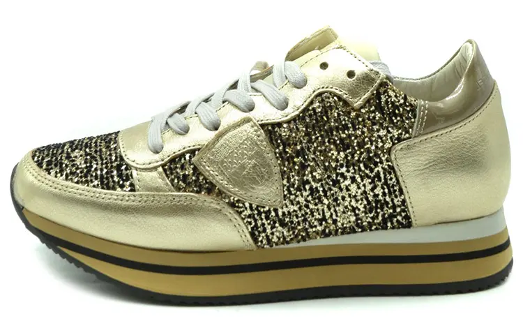 PHILIPPE MODEL Leather Cushioning Low top Sports Casual Shoes Women's Gold