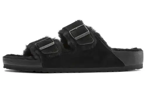 Birkenstock Arizona Shearling Massage Antibacterial Slide Slippers Unisex Black Narrow