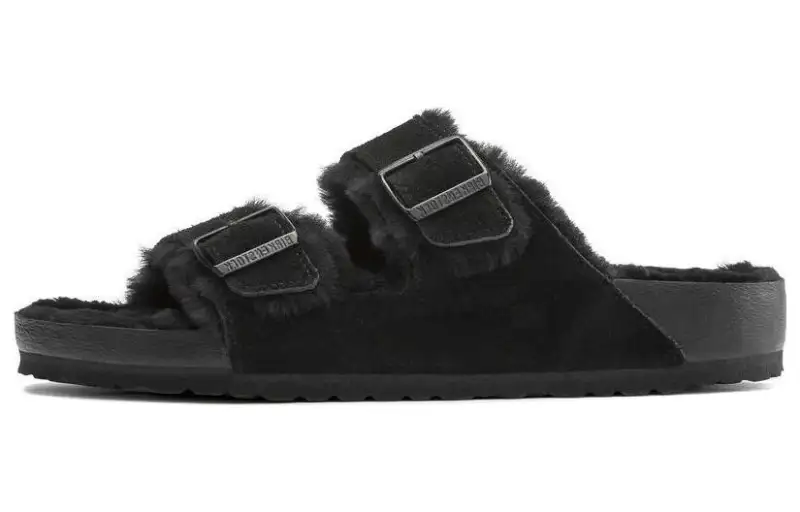 Birkenstock Arizona Shearling Massage Antibacterial Slide Slippers Unisex Black Narrow